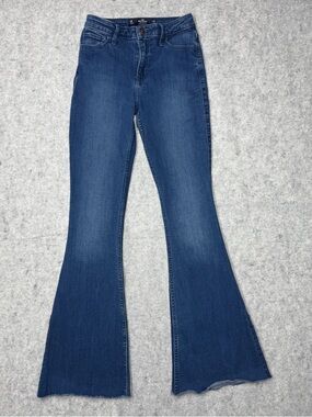Hollister High-Rise Flare Raw Hem Slitted Jeans Soft Stretch Denim W26 L32 (3R)